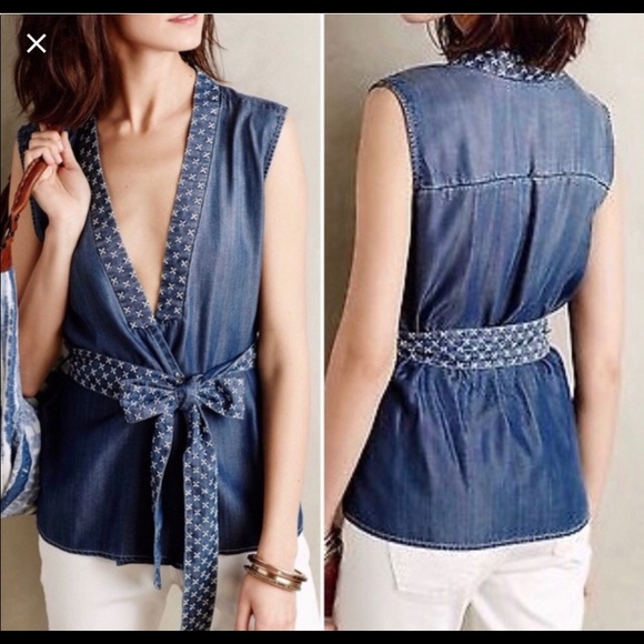 Anthropologie Tops - Anthropologie Holding Horses Denim Wrap Tank
